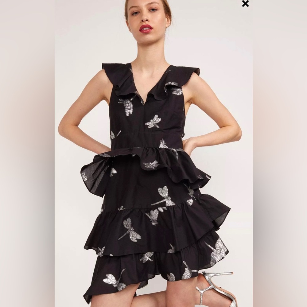 NWT Cynthia Rowley NY Sleeveless Jetset Silver Dragonfly High Low Mini Dress